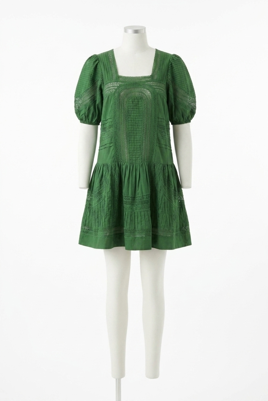 NEW SEA lace short sleeve dress in green franca